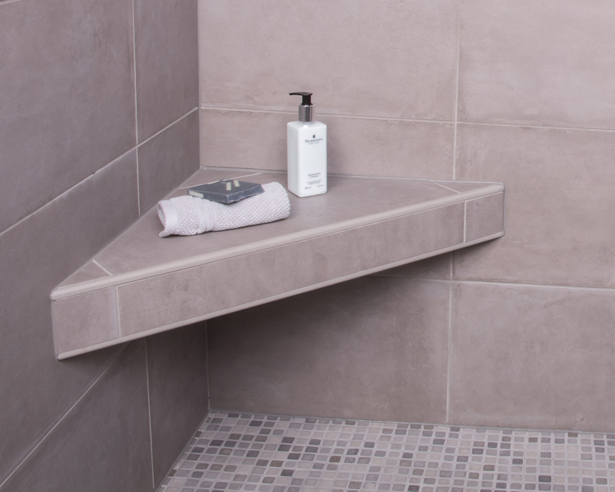 BetterBench Recess It Ready To Tile Corner Triangle Shower Shelf Bench Foot Rest 